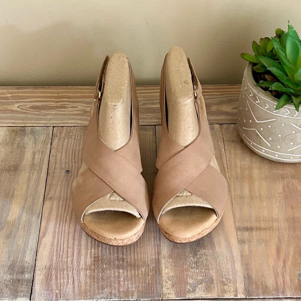 Clarks Sand Nubuck Leather Crisscross Wedge Sandal - Picture 2 of 12